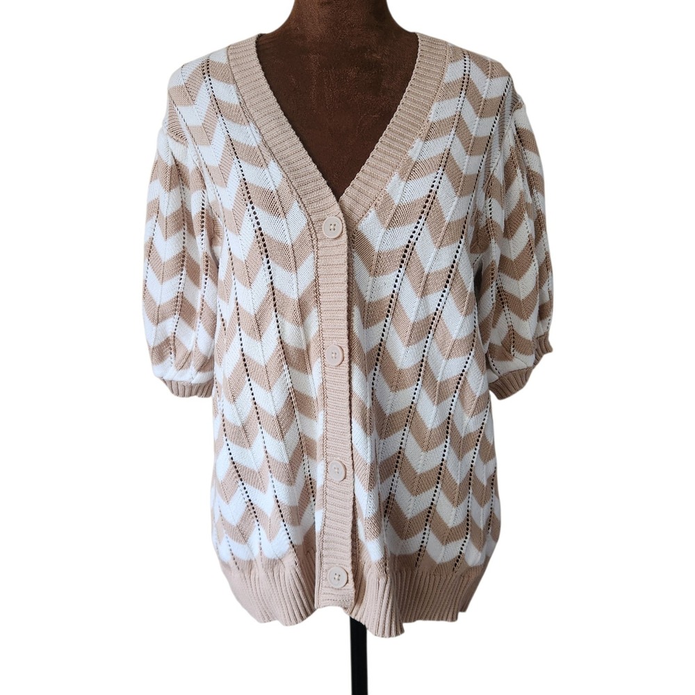 DG2‎ Women's 100% Organic Cotton Chevron Stripe Button Front Cardigan Sweater M
